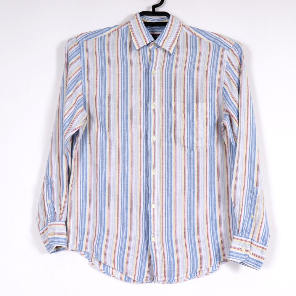 J Crew Mens Multi Color Stripe L/S Linen Shirt